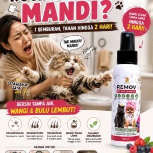 Remov Dry Shampoo 100ml | Syampu Untuk Haiwan Perliharaan Tanpa Bilas
