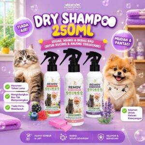 REMOV Dry Shampoo 250ml - Syampu Untuk Haiwan Perliharaan Tanpa Bilas